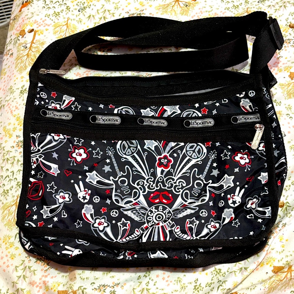 LeSportsac Black and Red Grunge Shoulder Bag
